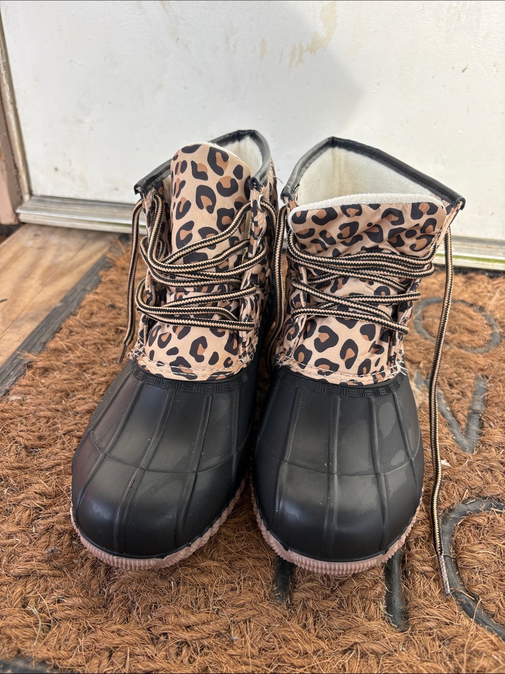 Magellan Outdoors Leopard Print Waterproof Duck Boots - Black/Tan